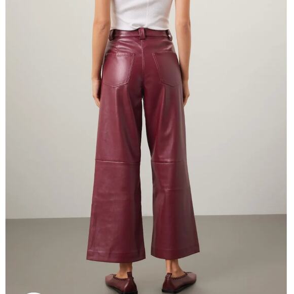 Joe's Jeans Burgundy Faux Leather Pants Size 31 Wide Leg Trouser Designer $198 - Picture 2 of 9